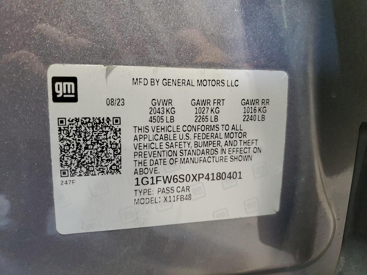 2023 Chevrolet Bolt Ev 1Lt VIN: 1G1FW6S0XP4180401 Lot: 66974584