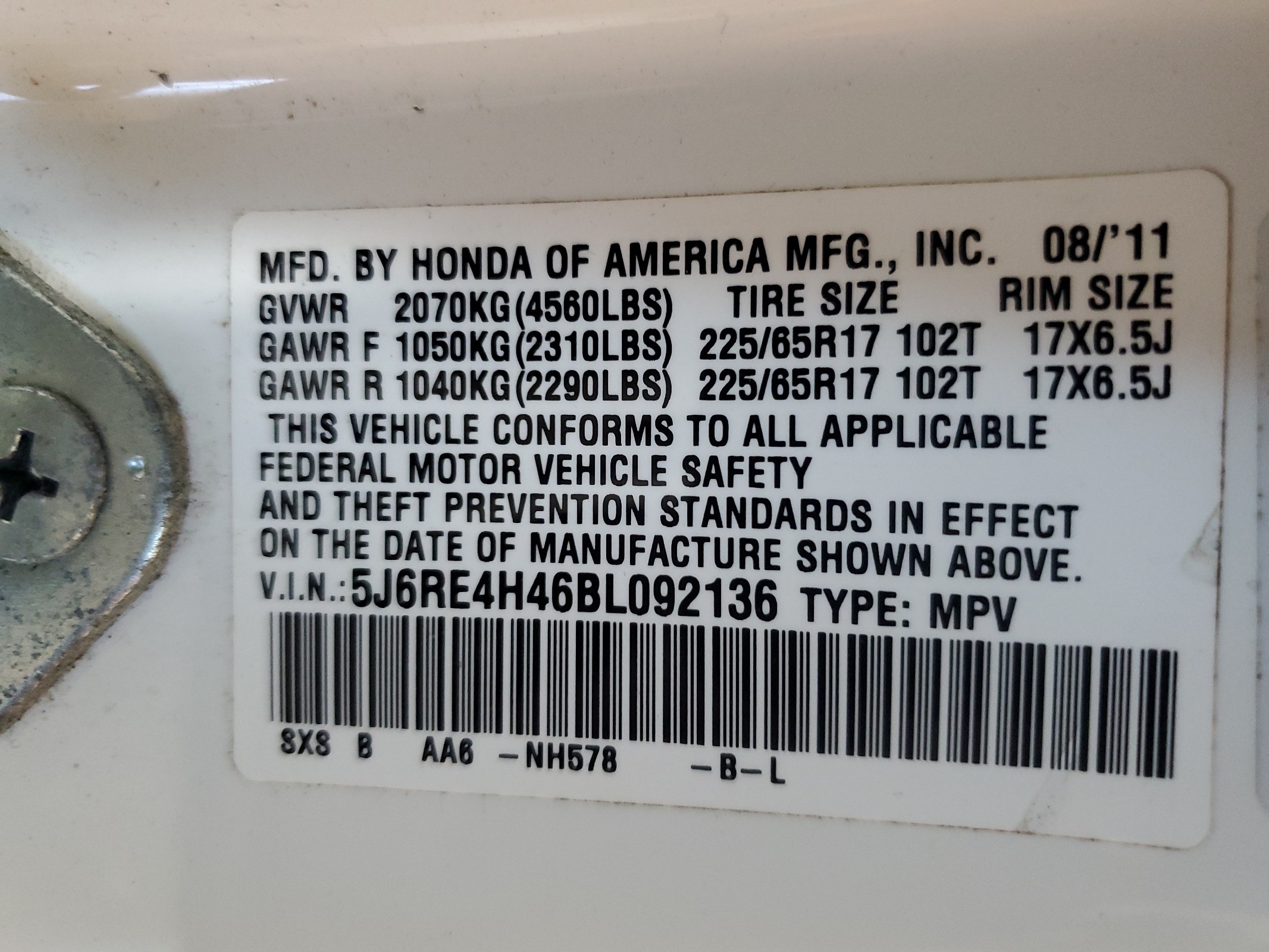 5J6RE4H46BL092136 2011 Honda Cr-V Se