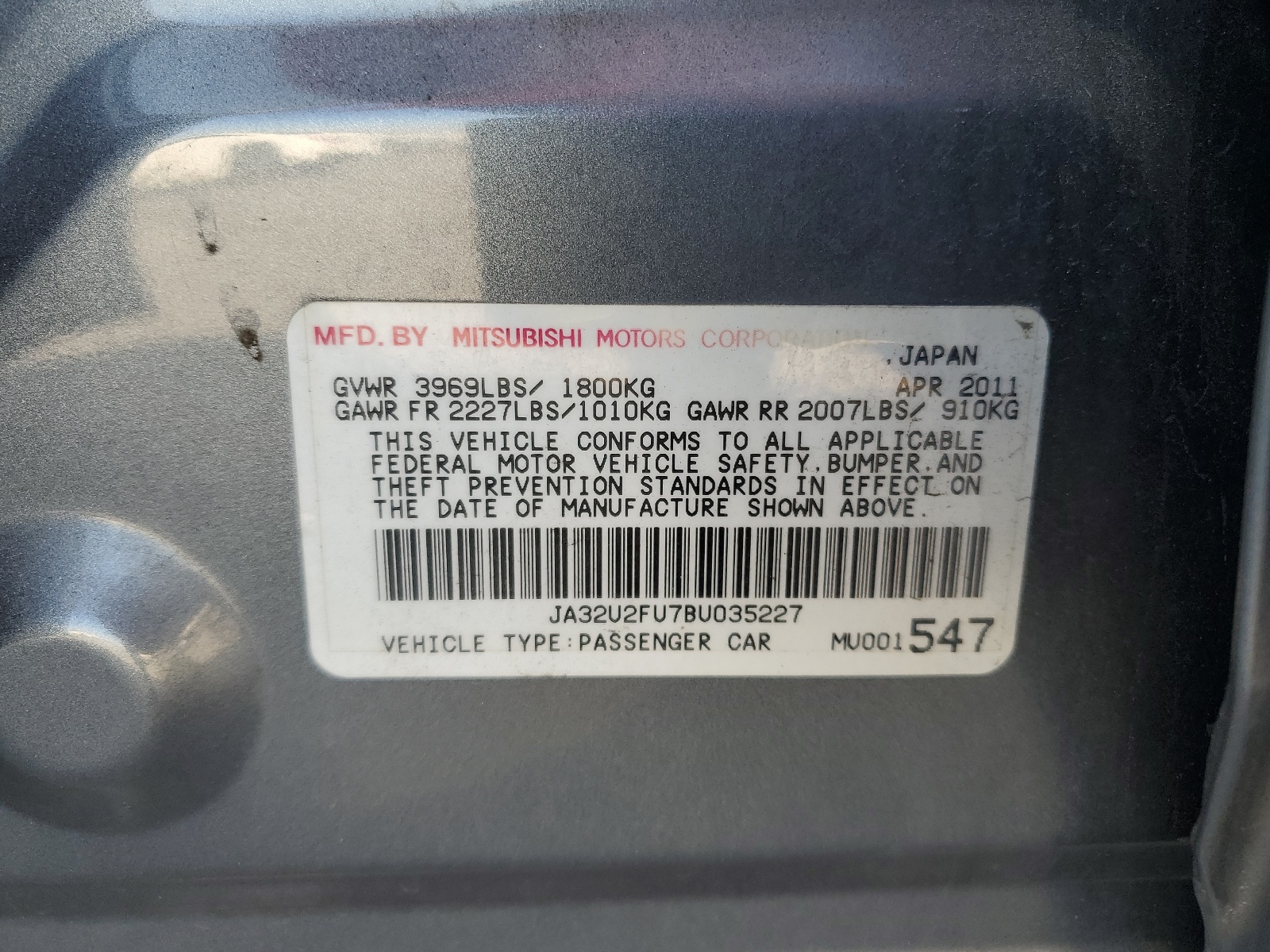 JA32U2FU7BU035227 2011 Mitsubishi Lancer Es/Es Sport