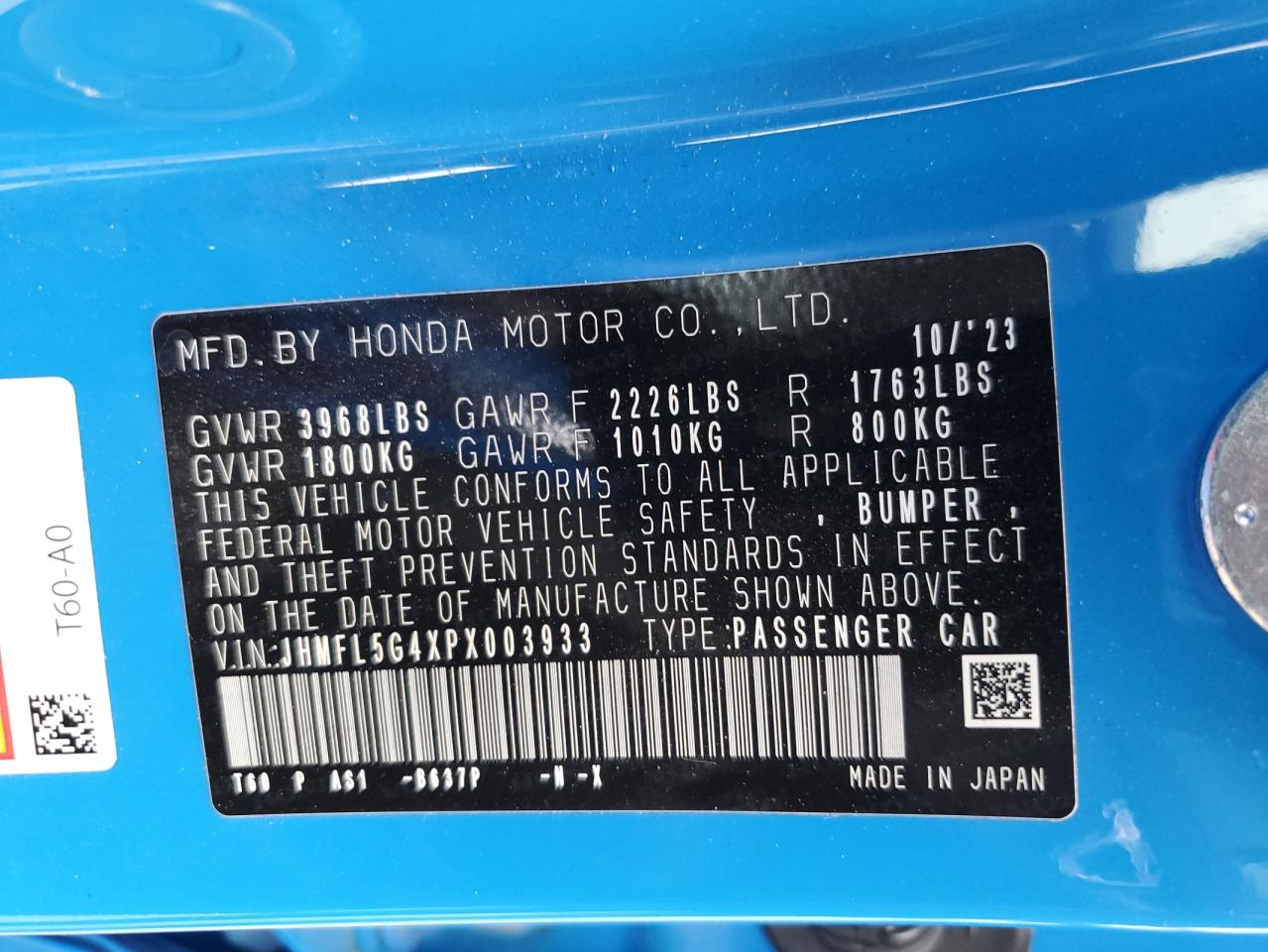 JHMFL5G4XPX003933 2023 Honda Civic Type-R