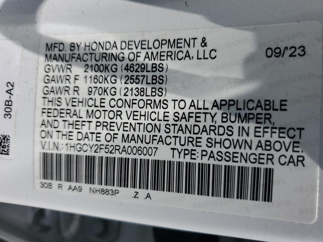 1HGCY2F52RA006007 2024 Honda Accord Hybrid Sport