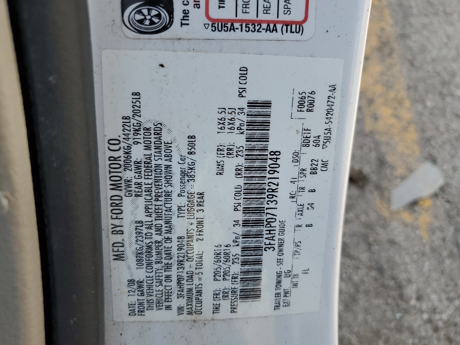 3FAHP07139R219048 2009 Ford Fusion Se