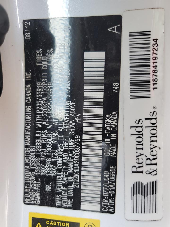 2013 Lexus Rx 350 VIN: 2T2ZK1BA2DC097769 Lot: 66291394