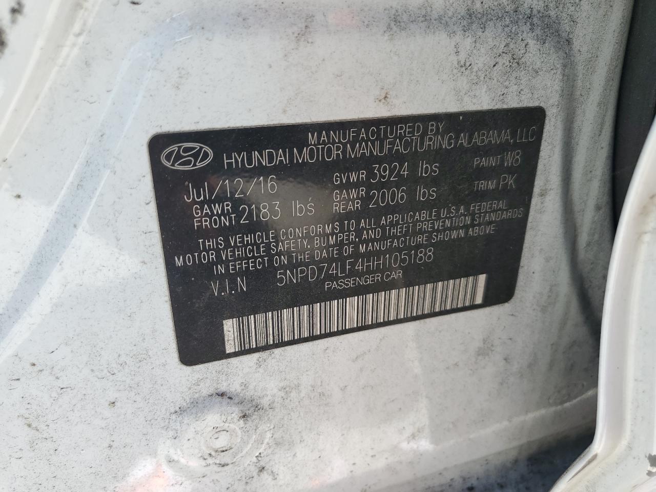 2017 Hyundai Elantra Se VIN: 5NPD74LF4HH105188 Lot: 67181874