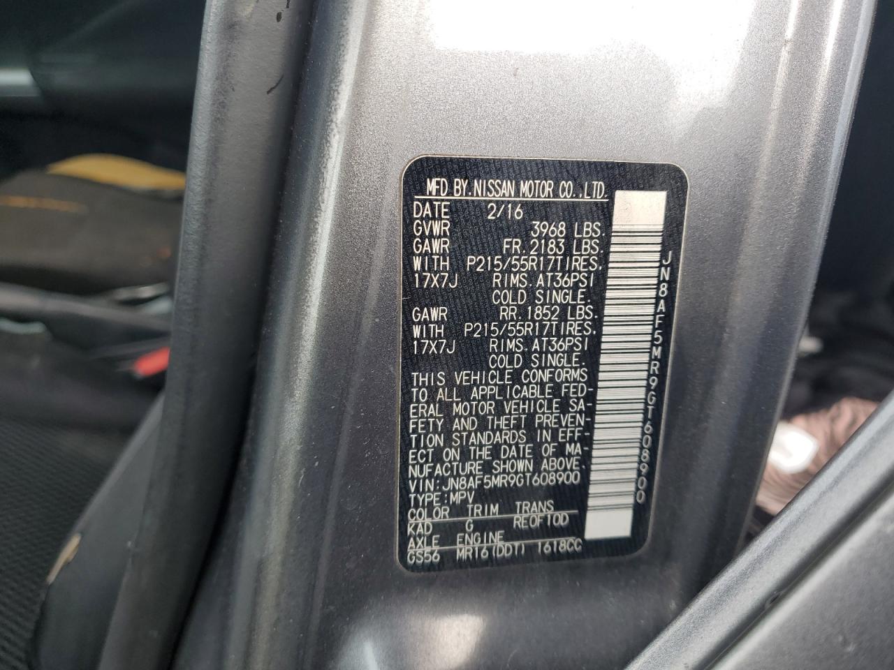 2016 Nissan Juke S VIN: JN8AF5MR9GT608900 Lot: 67688914