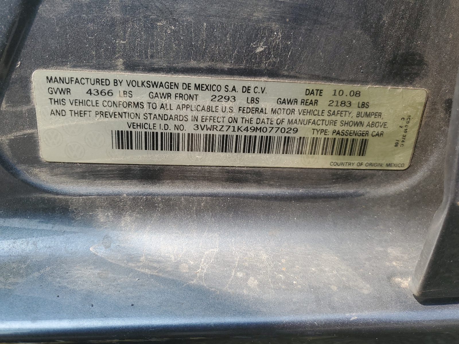 3VWRZ71K49M077029 2009 Volkswagen Jetta Se