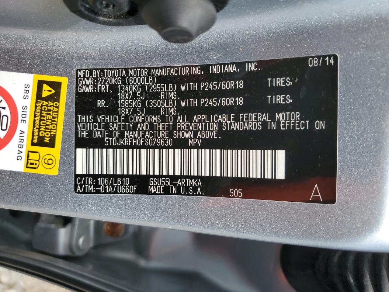 2015 Toyota Highlander Xle VIN: 5TDJKRFH0FS079630 Lot: 68431664