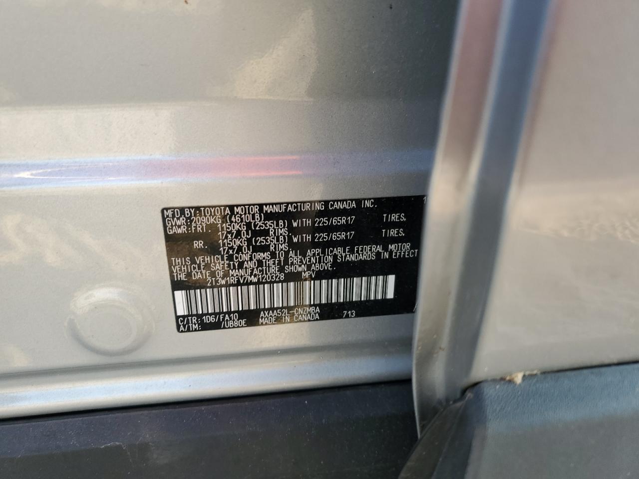 2T3W1RFV7MW120328 2021 Toyota Rav4 Xle