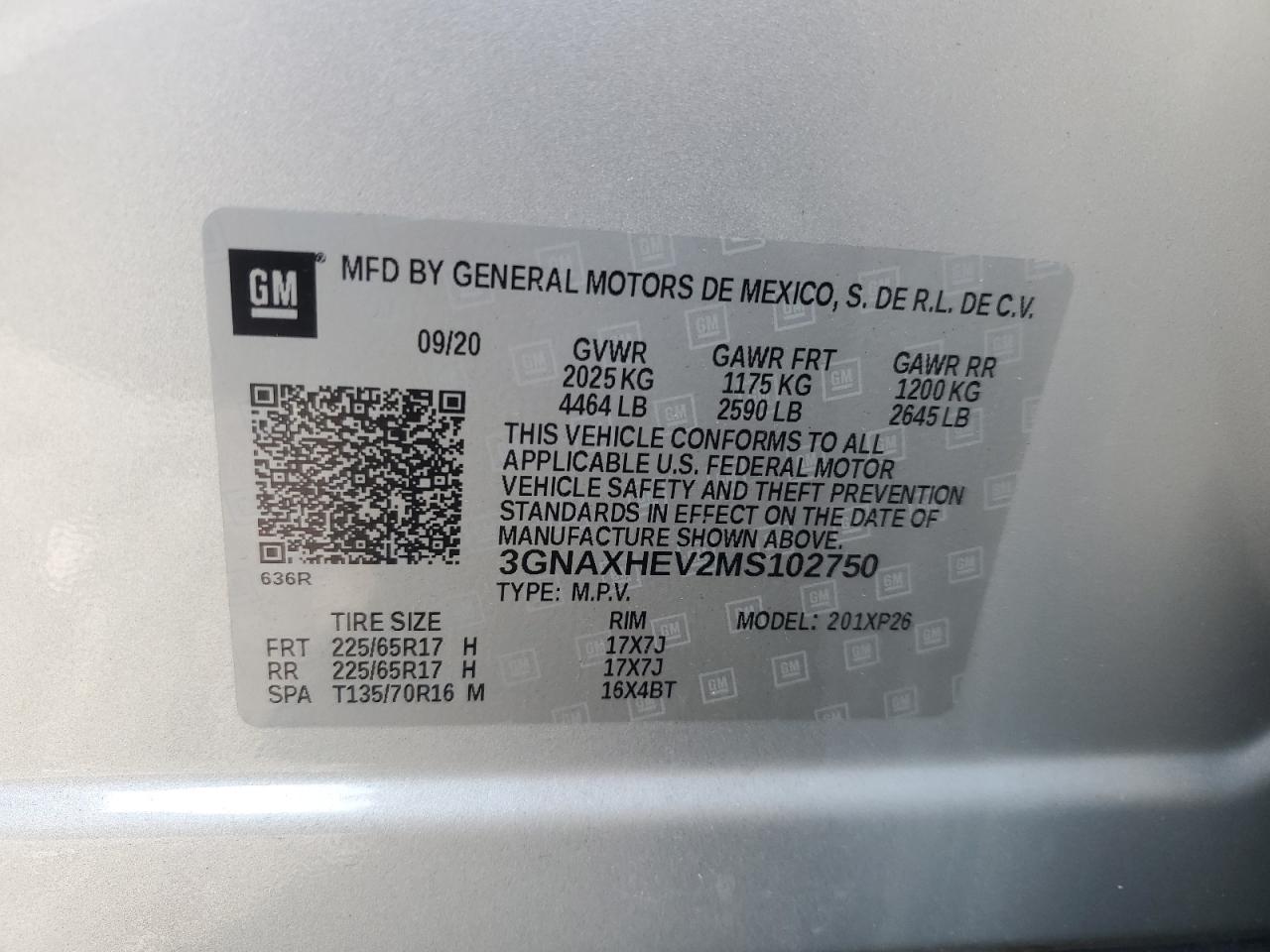 3GNAXHEV2MS102750 2021 Chevrolet Equinox Ls