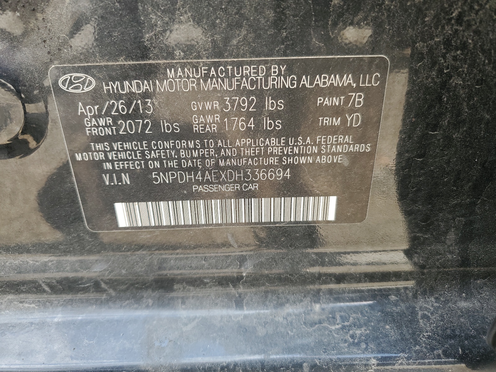 5NPDH4AEXDH336694 2013 Hyundai Elantra Gls