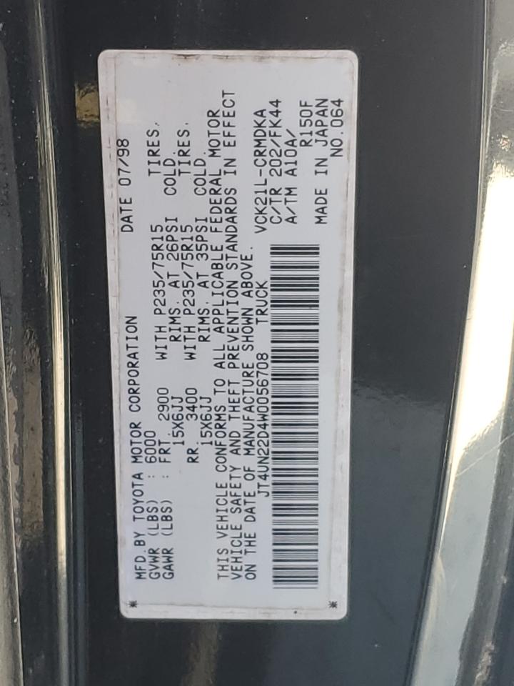 1998 Toyota T100 Xtracab VIN: JT4UN22D4W0056708 Lot: 67064624