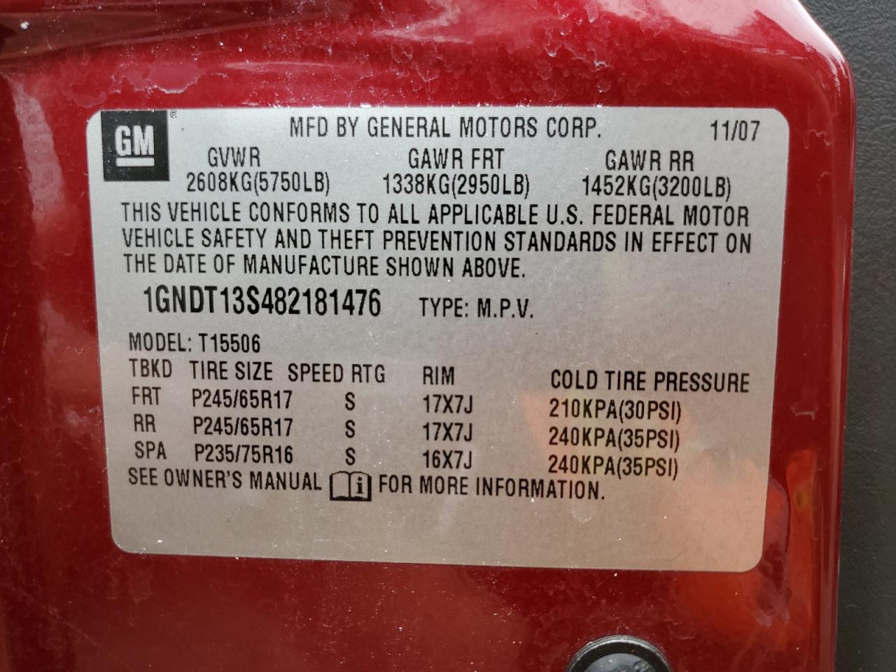 2008 Chevrolet Trailblazer Ls VIN: 1GNDT13S482181476 Lot: 67001804