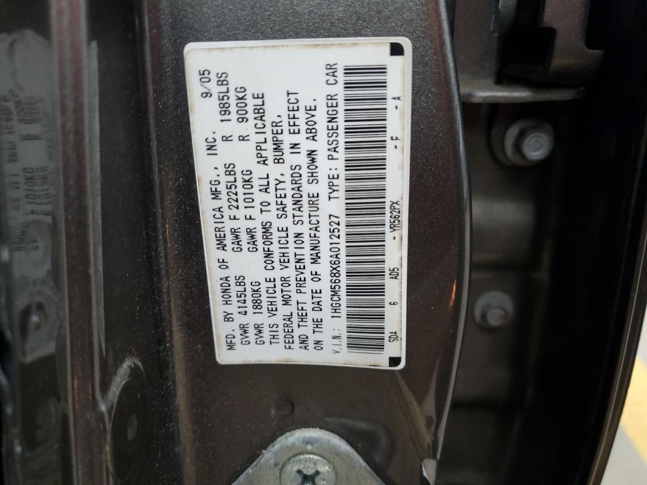 2006 Honda Accord Ex VIN: 1HGCM568X6A012527 Lot: 67376914