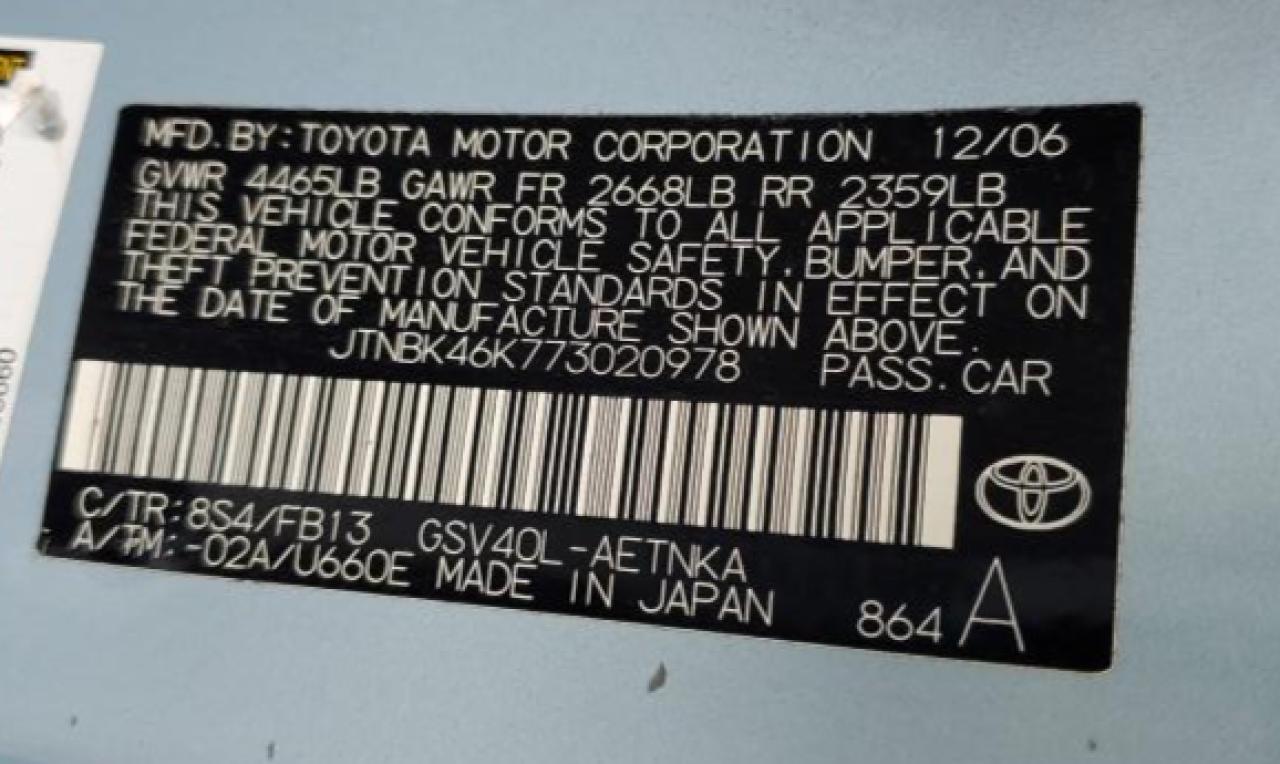 JTNBK46K773020978 2007 Toyota Camry Le