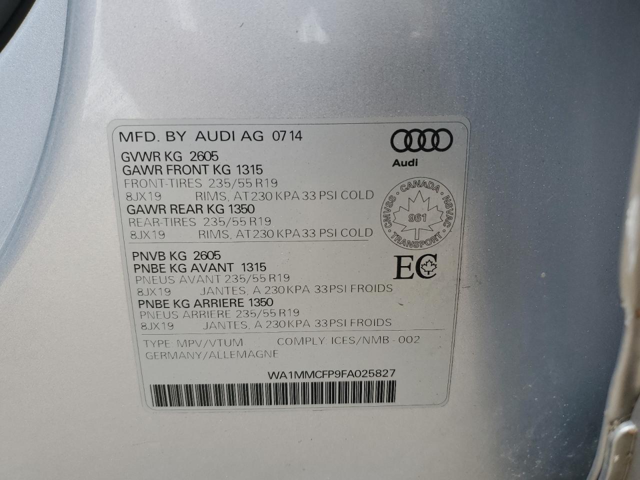 2015 Audi Q5 Technik VIN: WA1MMCFP9FA025827 Lot: 67298324