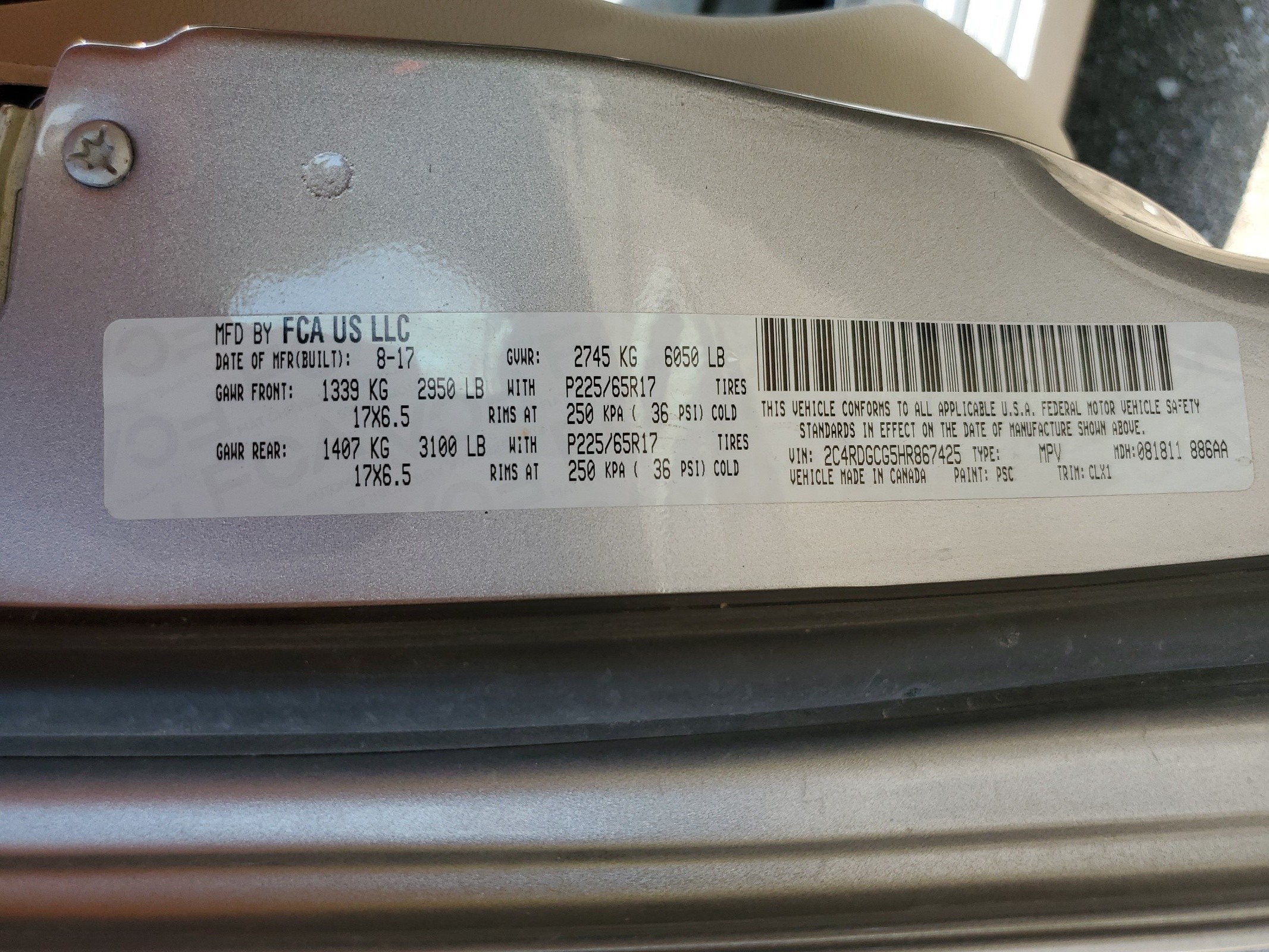 2C4RDGCG5HR867425 2017 Dodge Grand Caravan Sxt