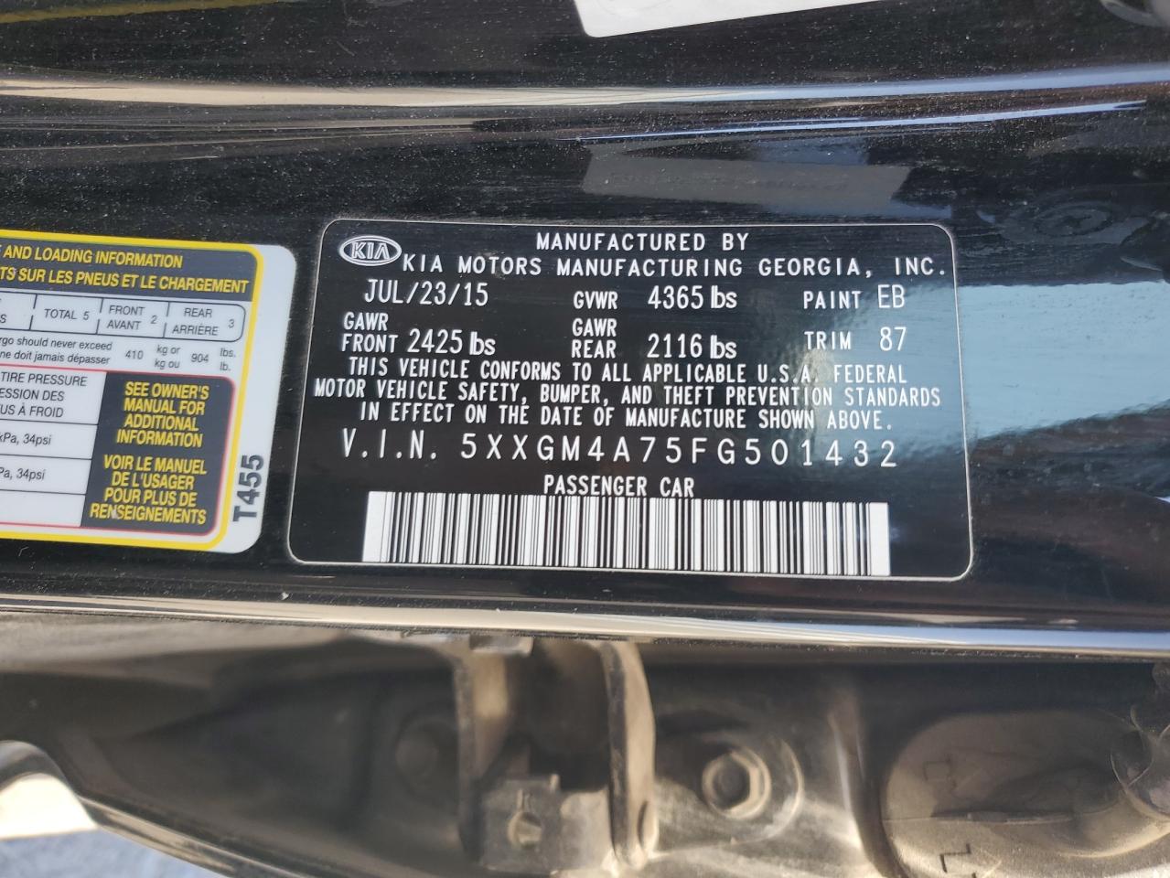 5XXGM4A75FG501432 2015 Kia Optima Lx