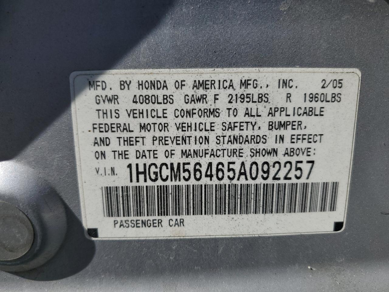 2005 Honda Accord Lx VIN: 1HGCM56465A092257 Lot: 66937434