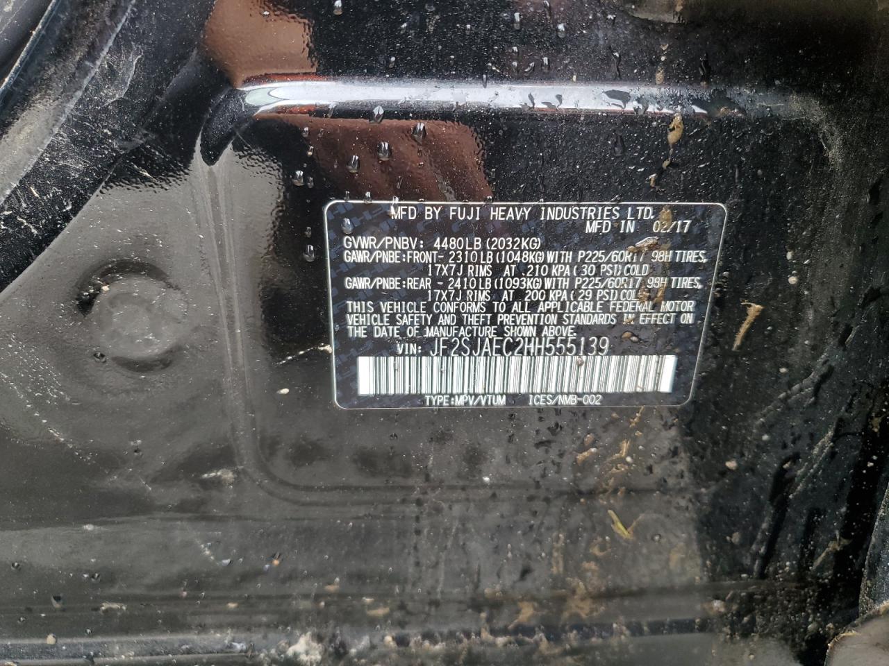 2017 Subaru Forester 2.5I Premium VIN: JF2SJAEC2HH555139 Lot: 66418364