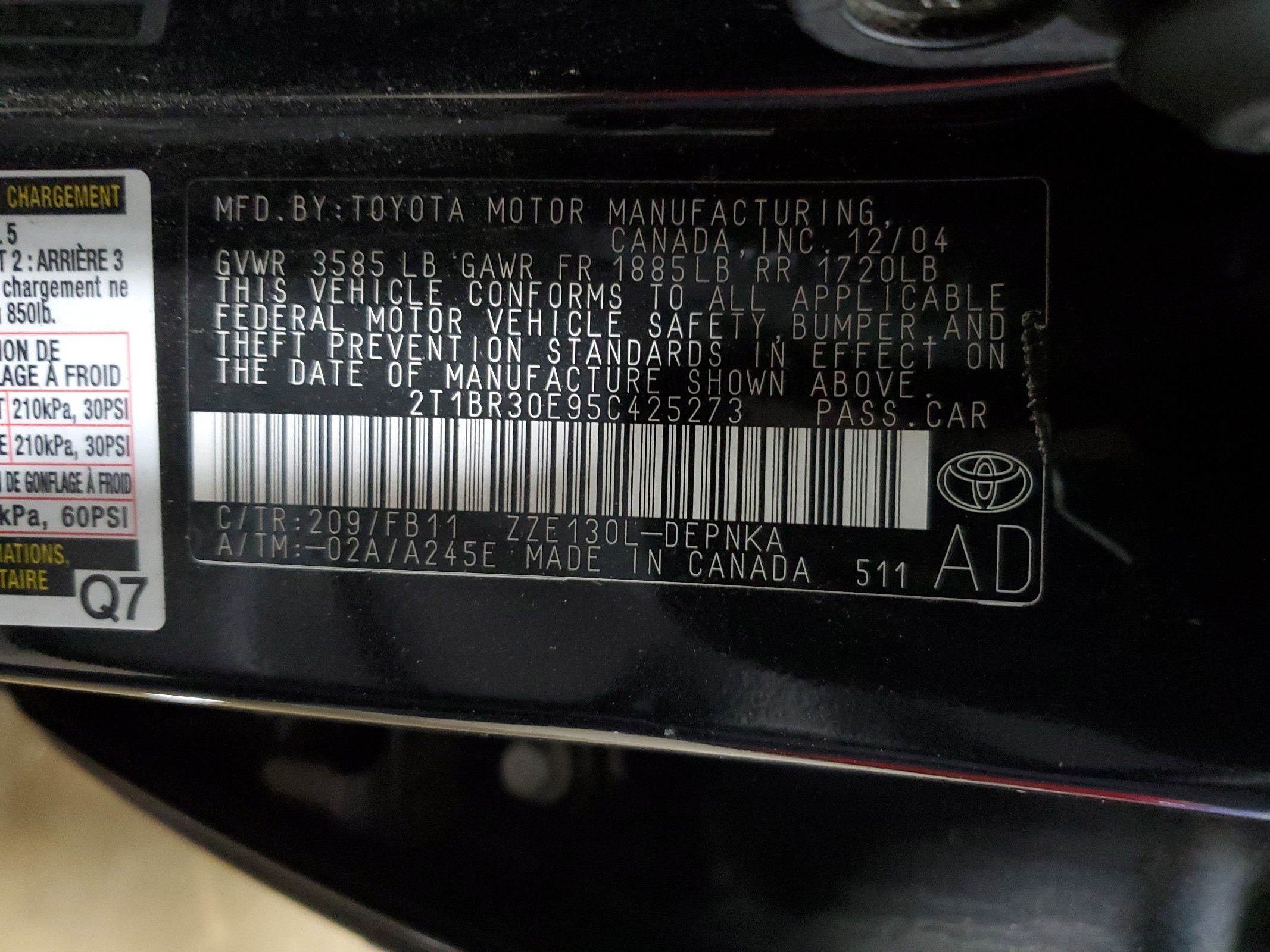 2T1BR30E95C425273 2005 Toyota Corolla Ce