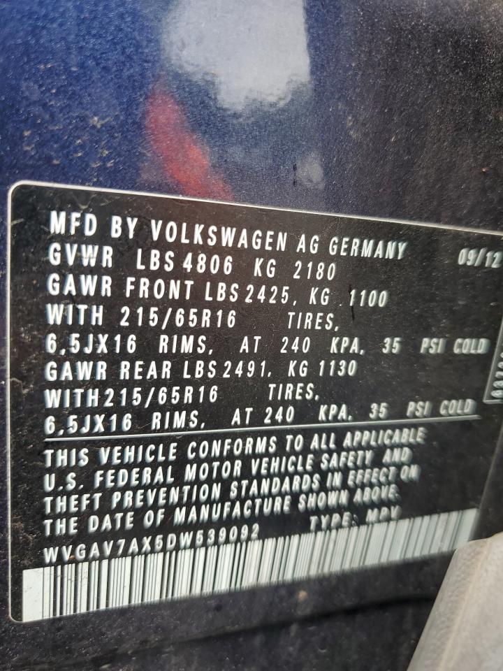 2013 Volkswagen Tiguan S VIN: WVGAV7AX5DW539092 Lot: 66471604