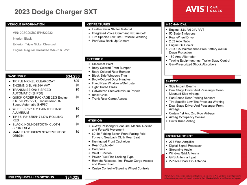 2C3CDXBG1PH522232 2023 Dodge Charger Sxt