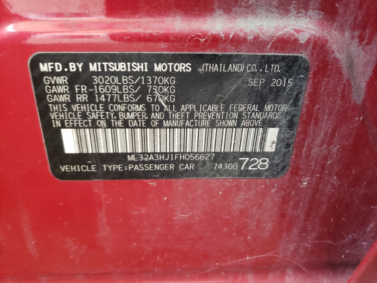 ML32A3HJ1FH056627 2015 Mitsubishi Mirage De