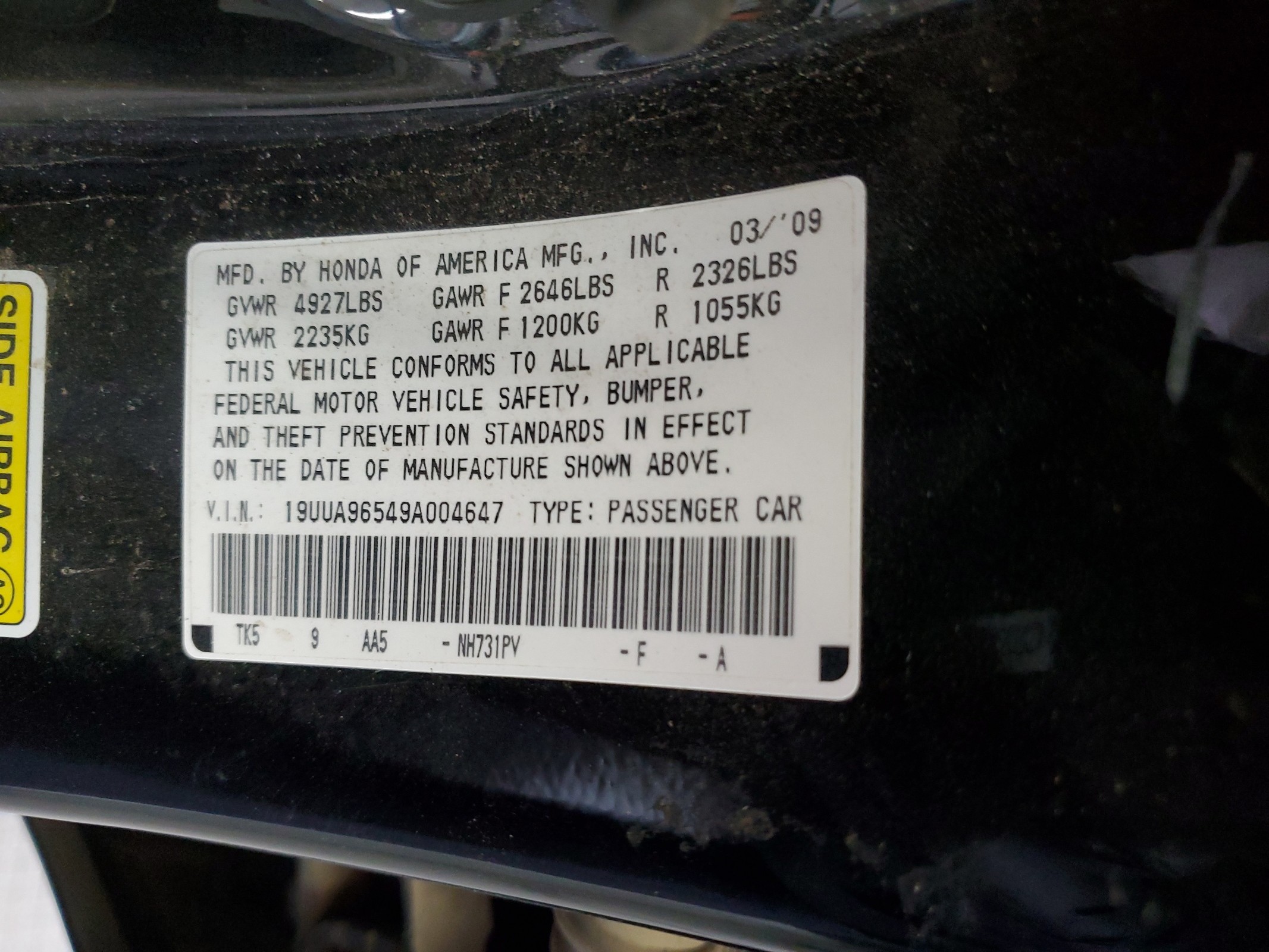 19UUA96549A004647 2009 Acura Tl