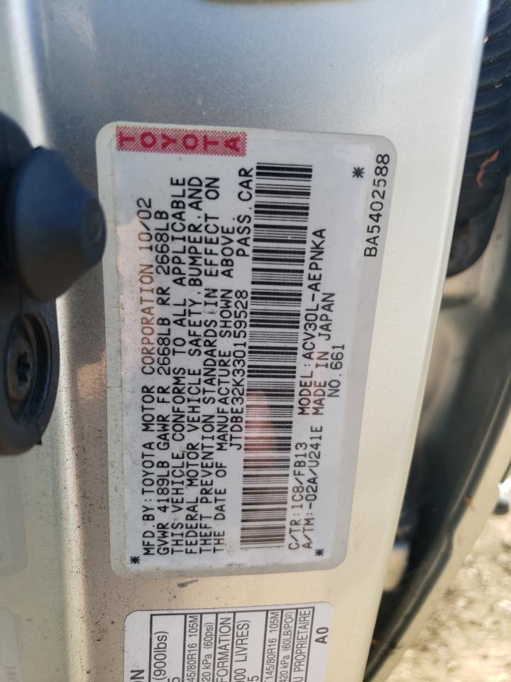 2003 Toyota Camry Le VIN: JTDBE32K330159528 Lot: 65969104