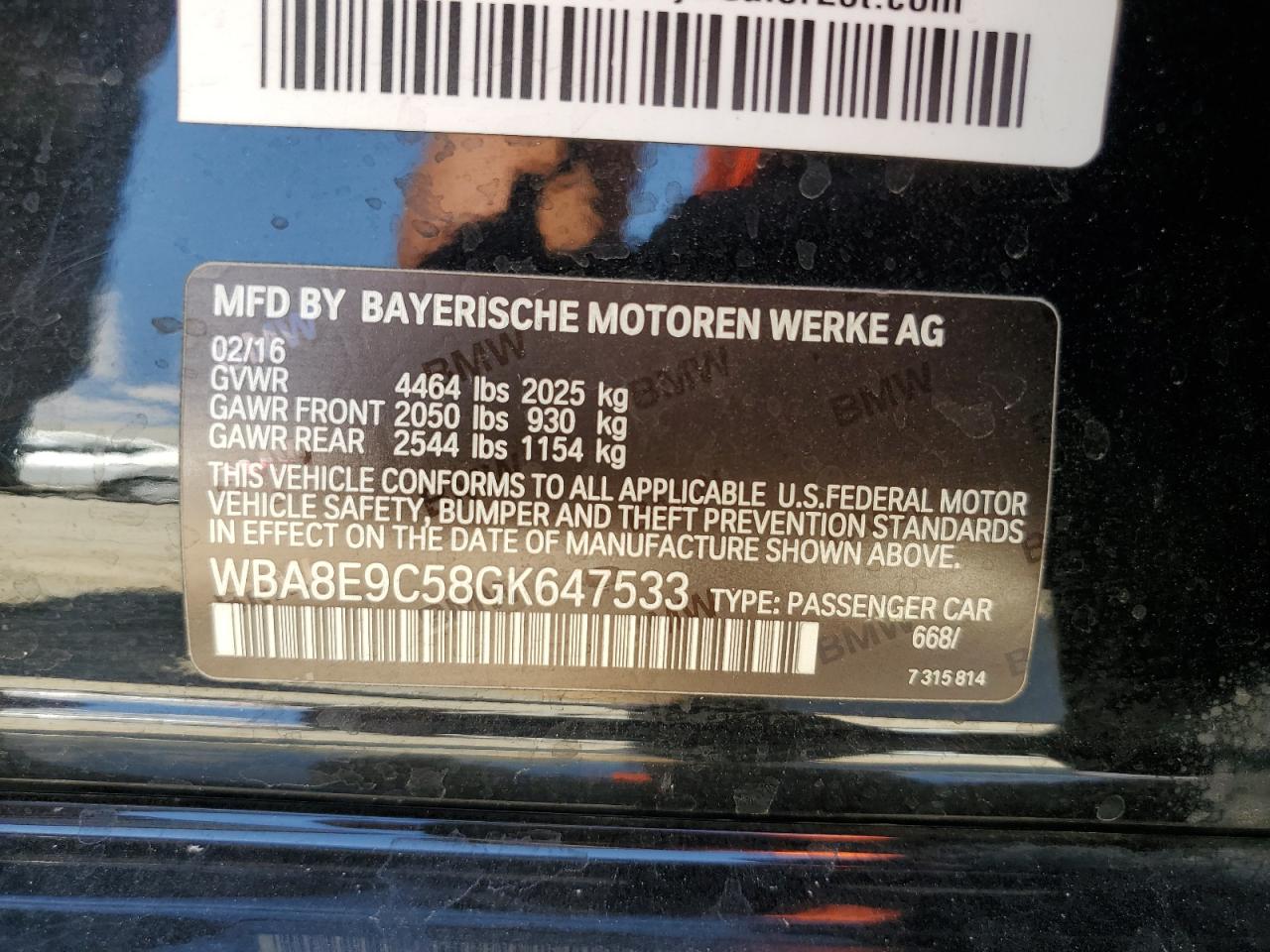 2016 BMW 328 I Sulev VIN: WBA8E9C58GK647533 Lot: 69969514