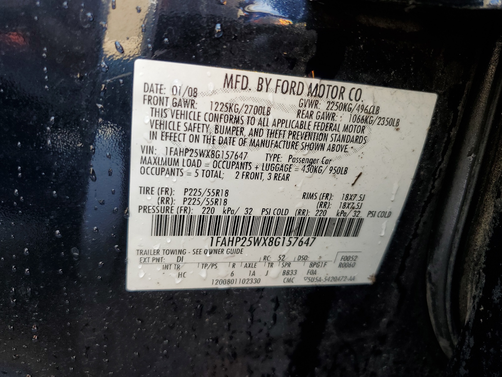 1FAHP25WX8G157647 2008 Ford Taurus Limited