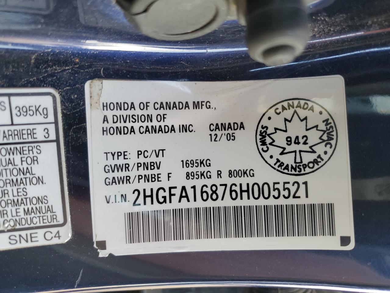 2HGFA16876H005521 2006 Honda Civic Ex