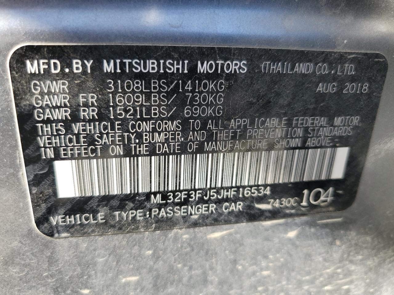 2018 Mitsubishi Mirage G4 Es VIN: ML32F3FJ5JHF16534 Lot: 66320184