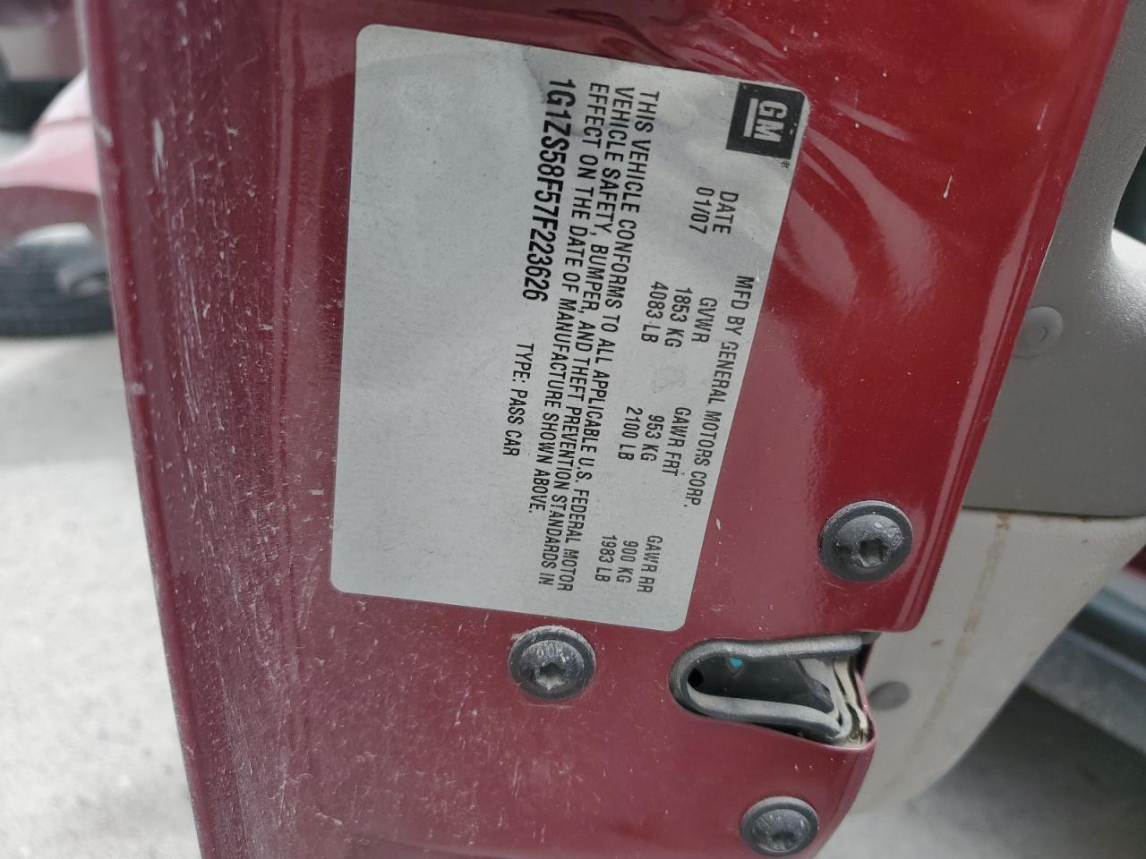 2007 Chevrolet Malibu Ls VIN: 1G1ZS58F57F223626 Lot: 58338904