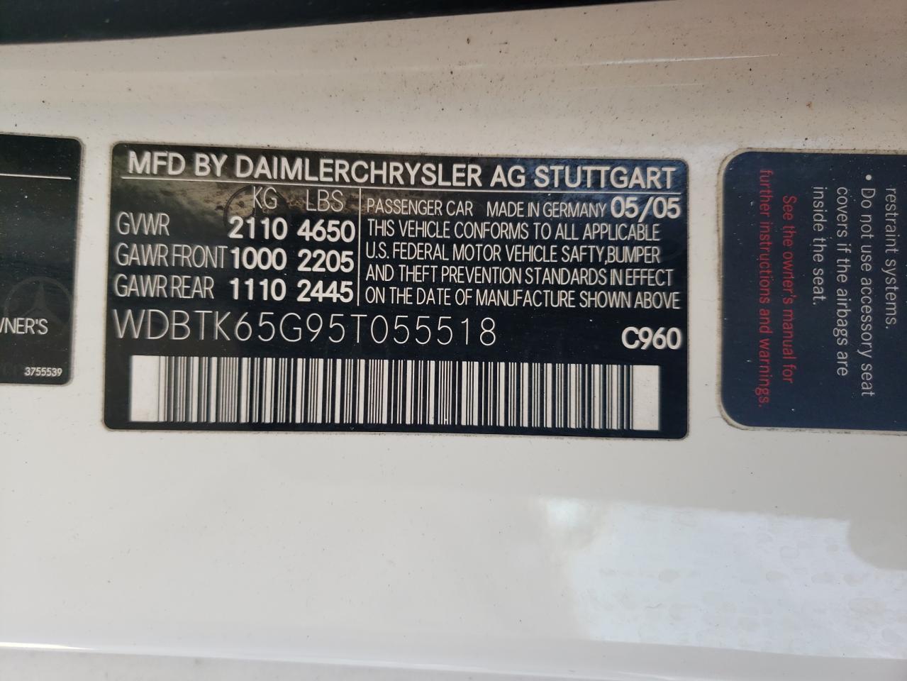 WDBTK65G95T055518 2005 Mercedes-Benz Clk 320