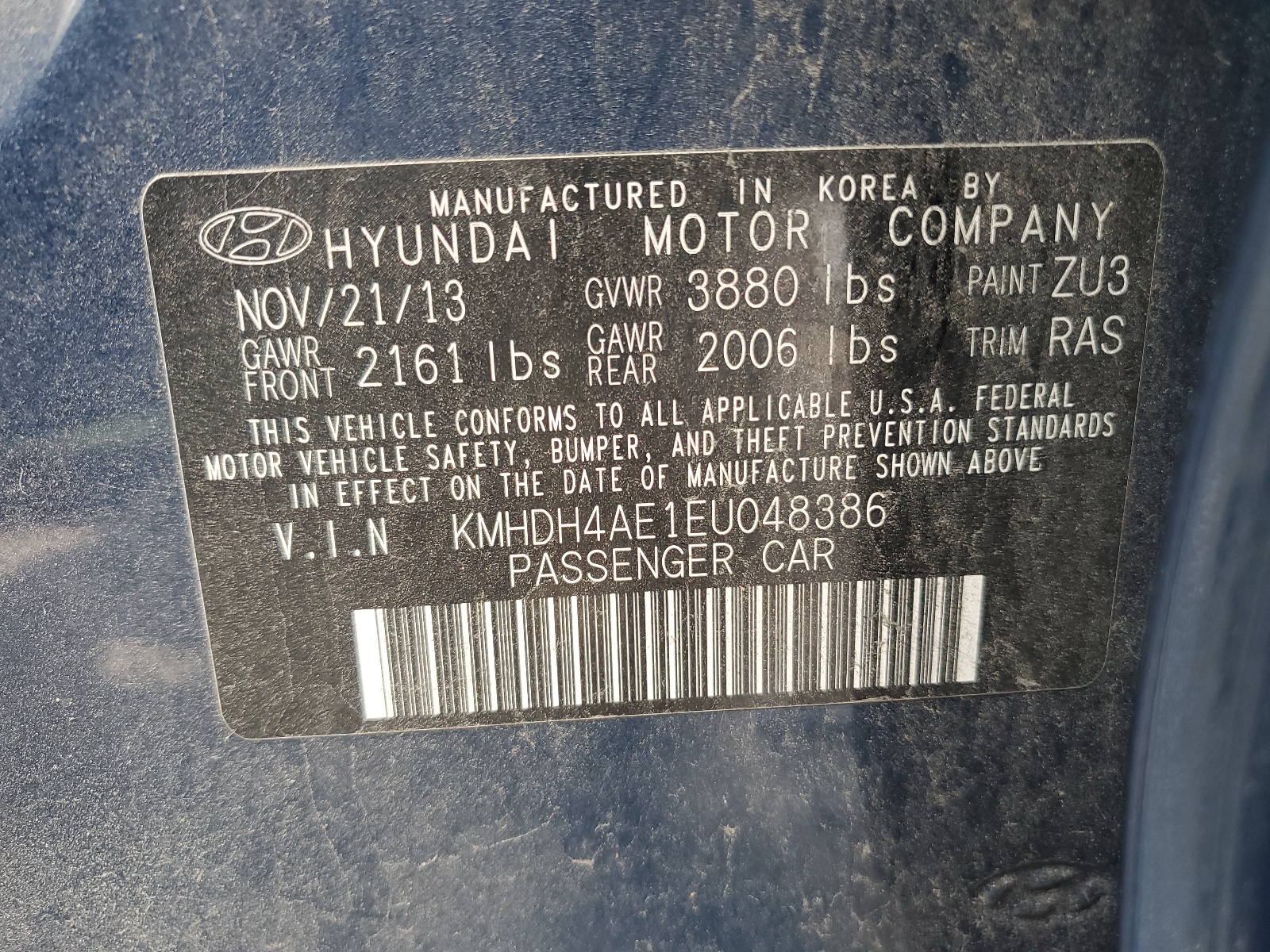KMHDH4AE1EU048386 2014 Hyundai Elantra Se