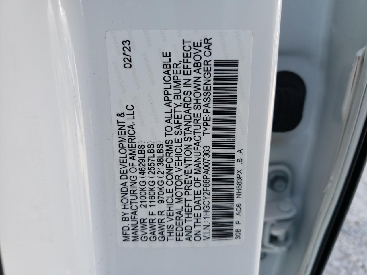 1HGCY2F88PA007363 2023 Honda Accord Touring Hybrid