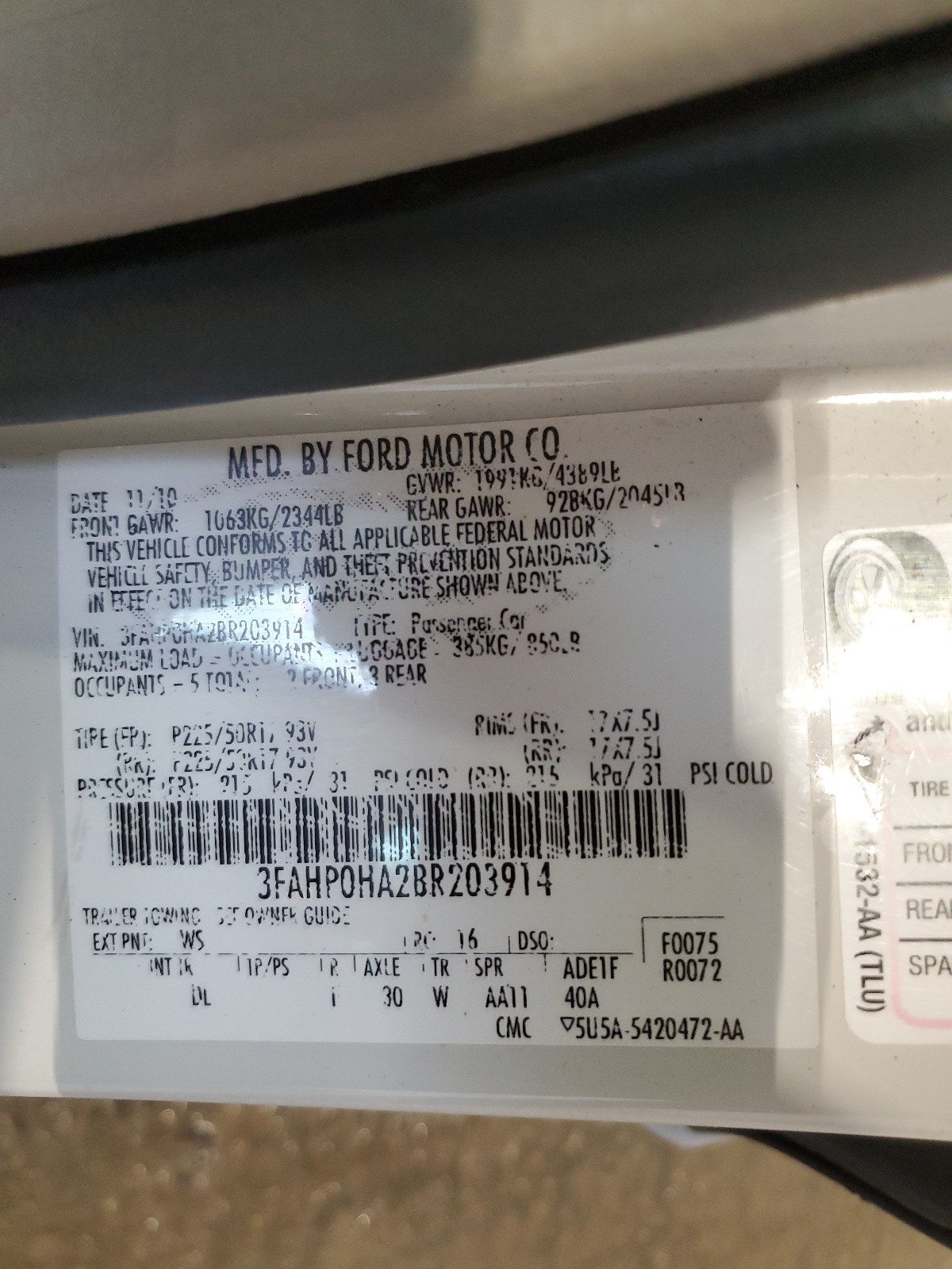 3FAHP0HA2BR203914 2011 Ford Fusion Se