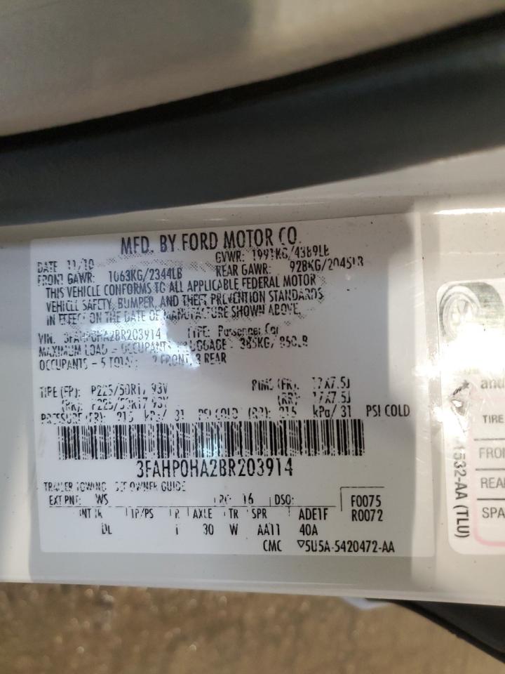 2011 Ford Fusion Se VIN: 3FAHP0HA2BR203914 Lot: 65336274