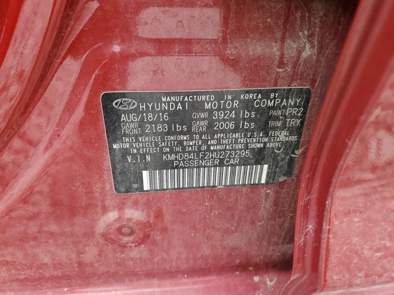 KMHD84LF2HU273295 2017 HYUNDAI ELANTRA - Image 15