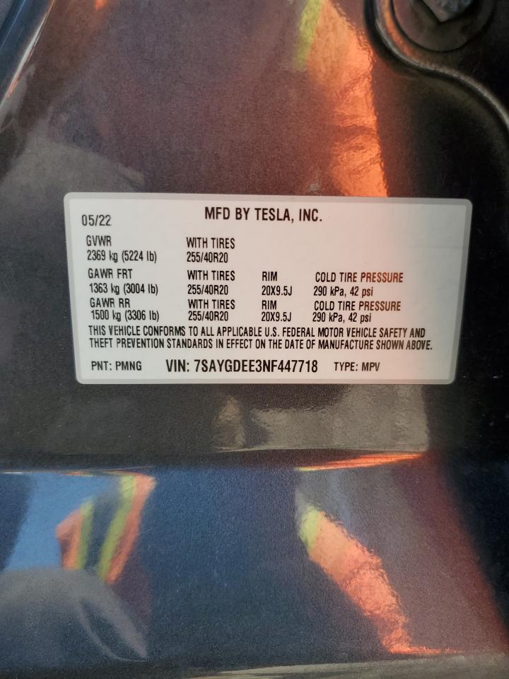 7SAYGDEE3NF447718 2022 Tesla Model Y