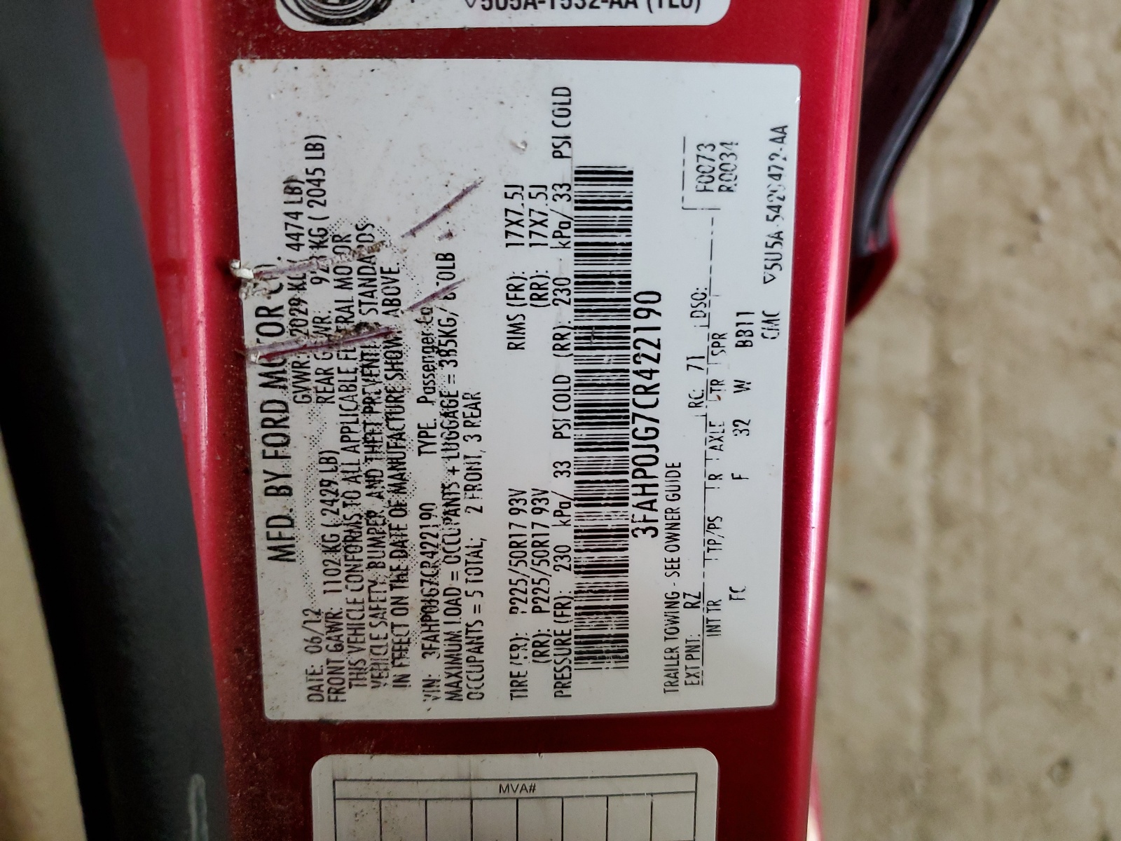 3FAHP0JG7CR422190 2012 Ford Fusion Sel