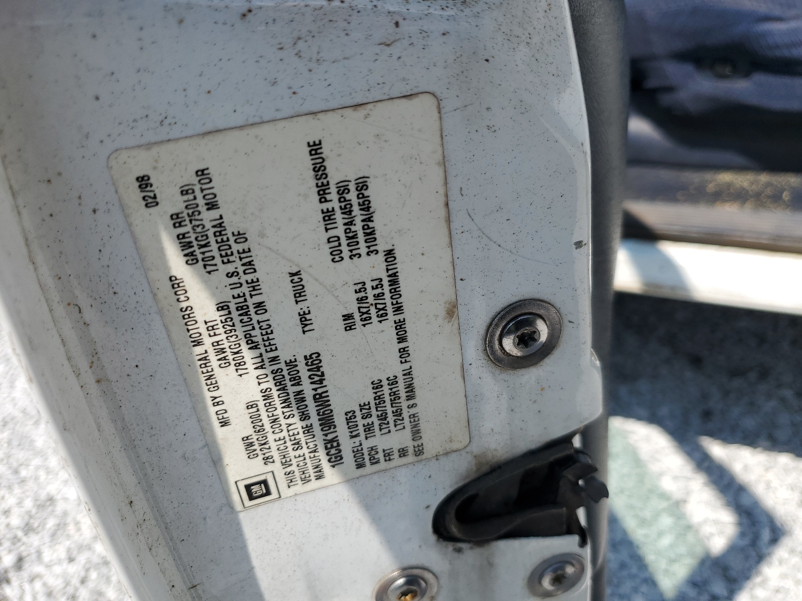 1GCEK19M6WR142465 1998 Chevrolet Gmt-400 K1500