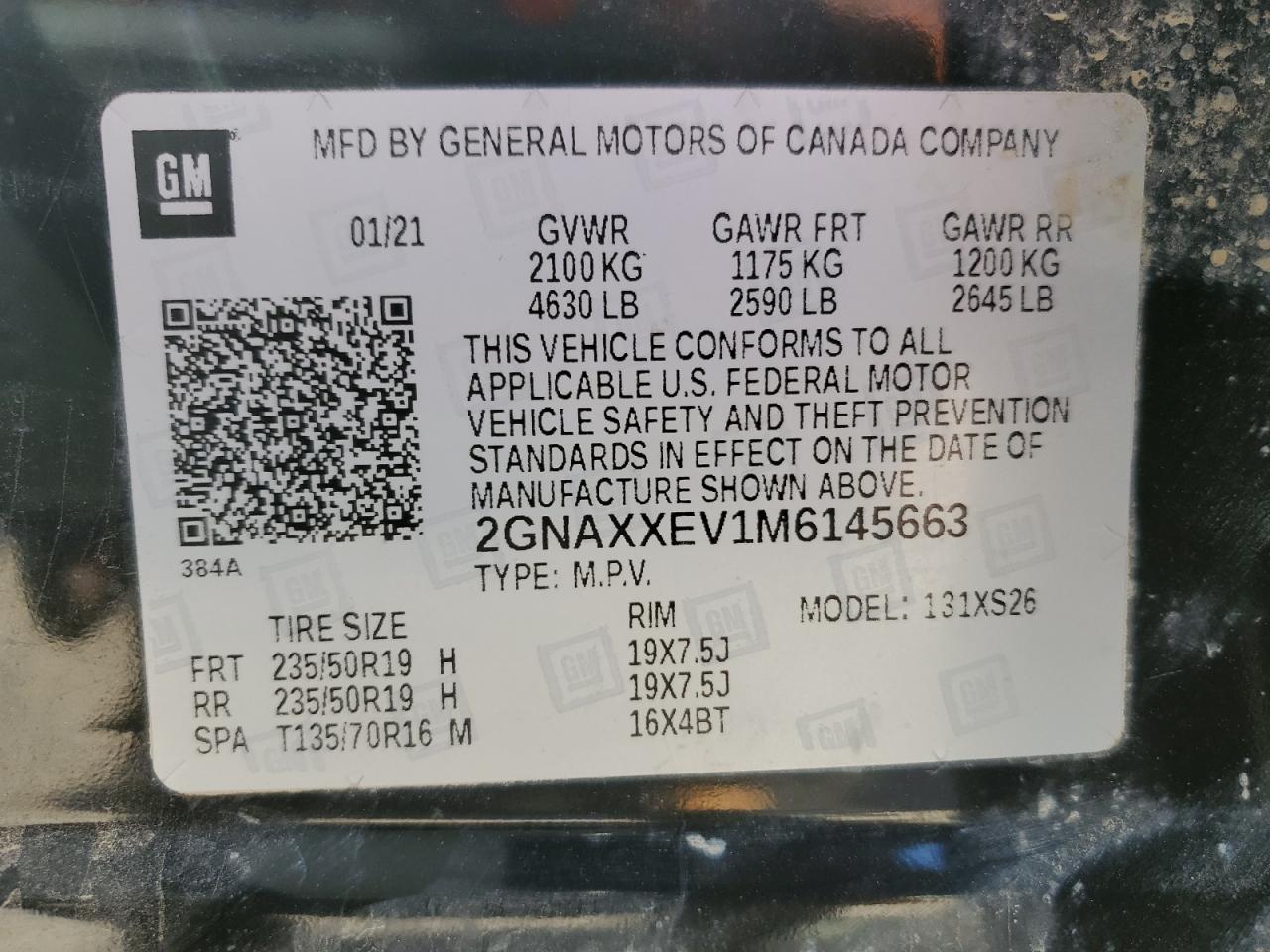 2GNAXXEV1M6145663 2021 Chevrolet Equinox Premier