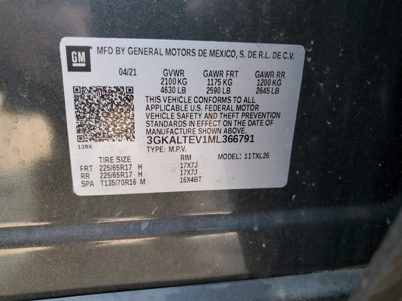 3GKALTEV1ML366791 2021 GMC Terrain Sle