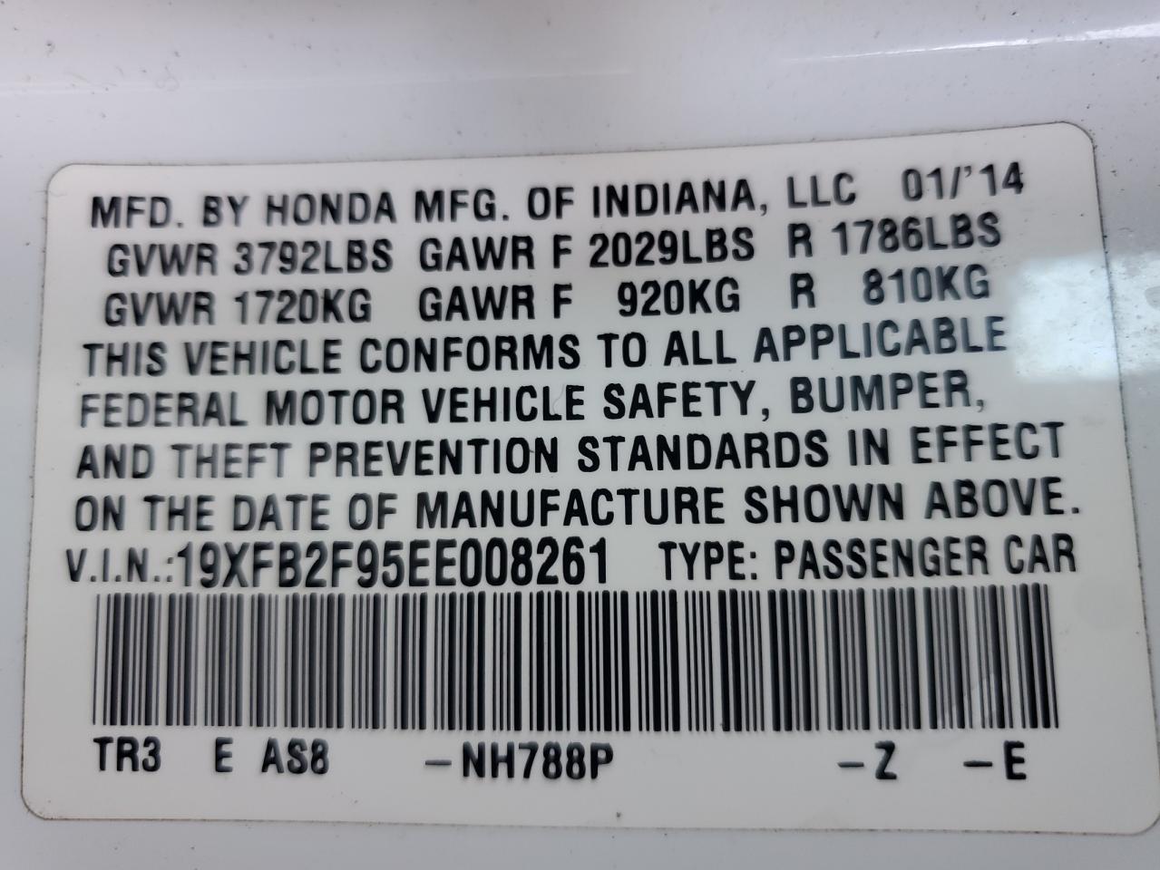 19XFB2F95EE008261 2014 Honda Civic Exl