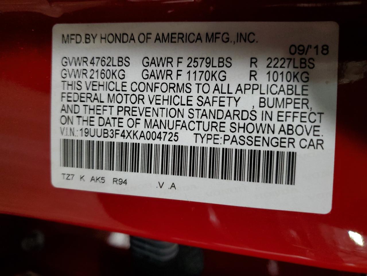 2019 Acura Tlx Technology VIN: 19UUB3F4XKA004725 Lot: 67524254