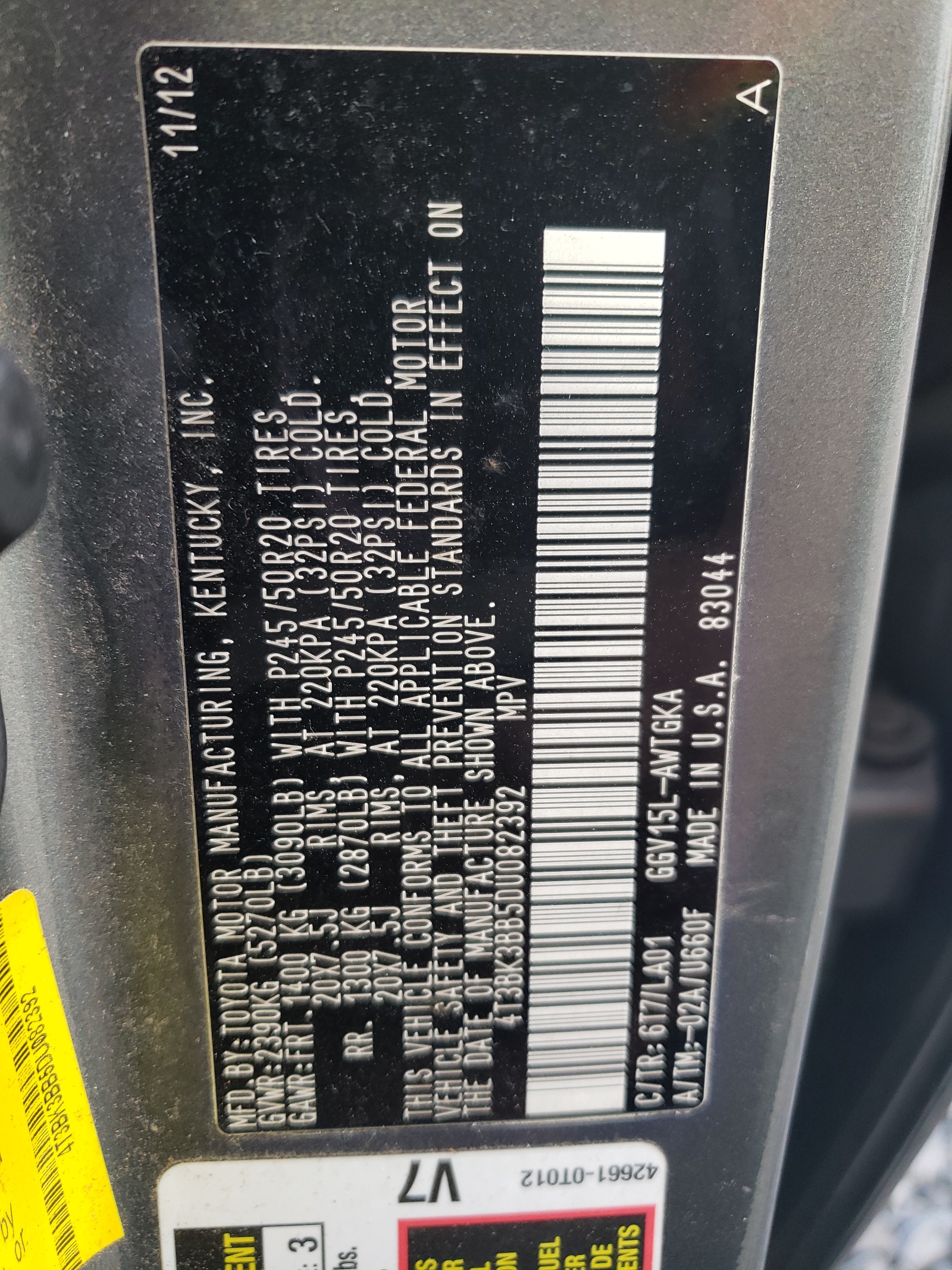 4T3BK3BB5DU082392 2013 Toyota Venza Le