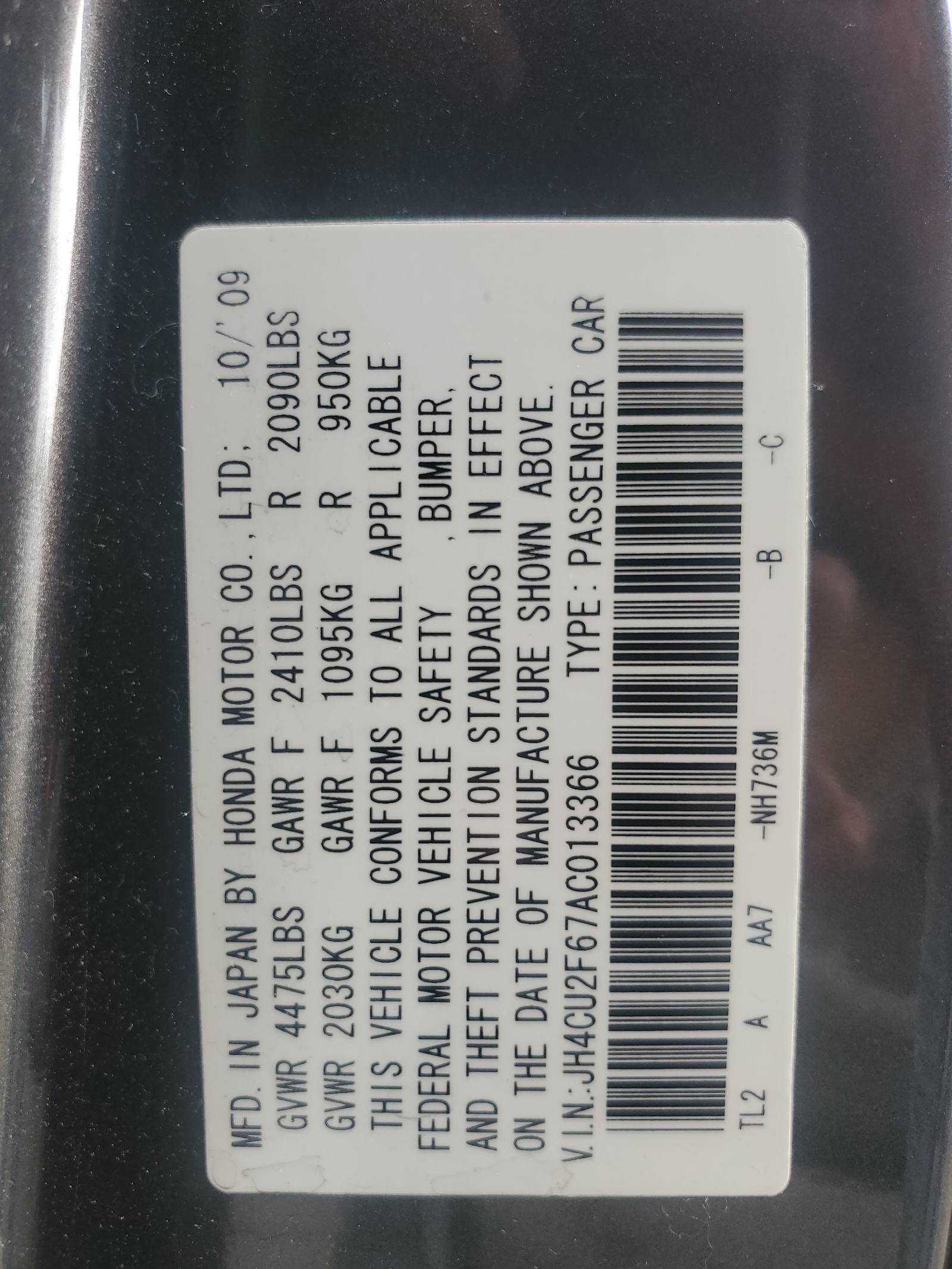 JH4CU2F67AC013366 2010 Acura Tsx