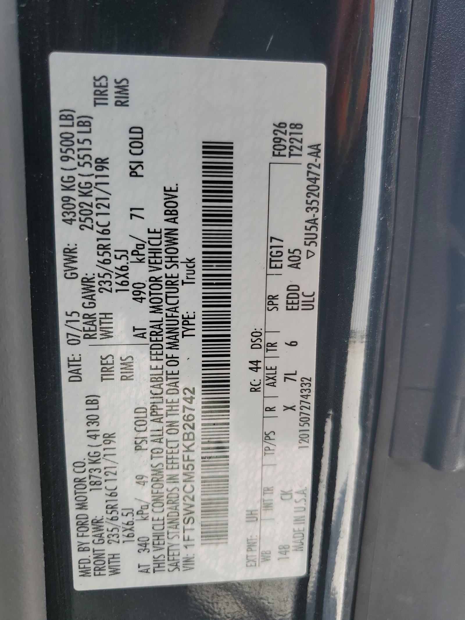 1FTSW2CM5FKB26742 2015 Ford Transit T-350